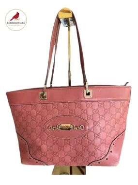Gucci Guccissima Pink Leather Horsebit Logo Tote Bag Large